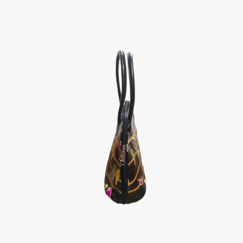 Full Chain Hand Bag Bird Print Black