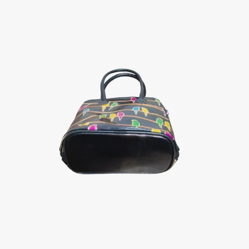 Full Chain Hand Bag Bird Print Black