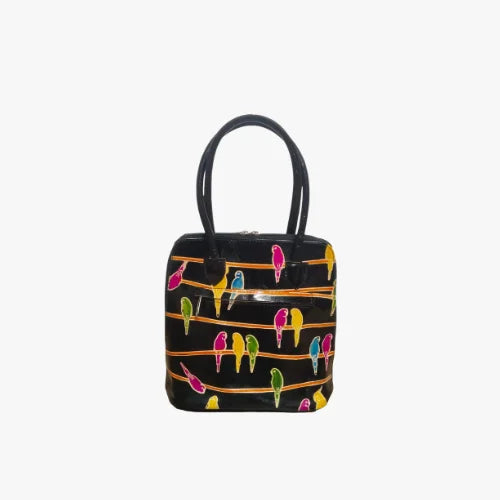 Full Chain Hand Bag Bird Print Black