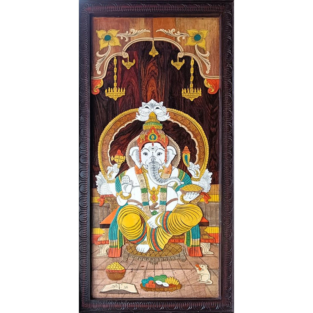 Ganapathi Mysore Rosewood Inlay Painting