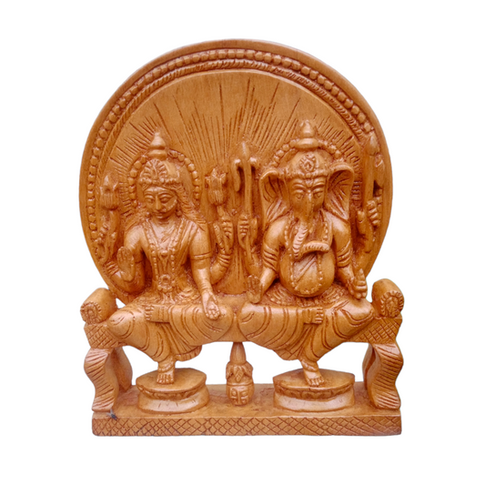Gaya Wood Carving Gamharwood Lord Ganesh Laxmi Statue