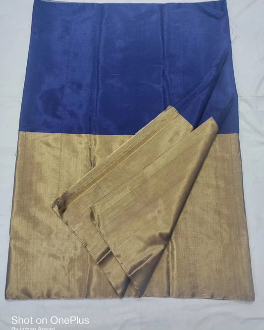 Gold & Ink Blue Tussar Silk Chanderi Saree