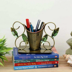 Gold Wrought Iron Vase With Pen Stand