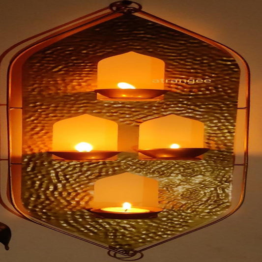 Golden Iron Shadow Four Diya Stand