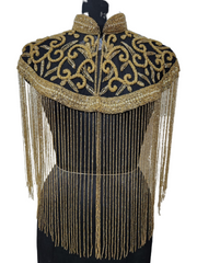 Golden Pattern Beaded Cape Fringe Shoulder Shrug Shawl Pashmina