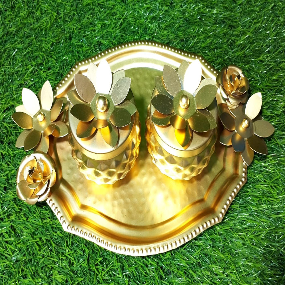 Golden Tray Haldi Kumkum Set