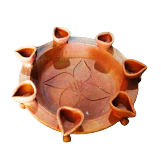 Beautiful Handicraft Gorakhpur Terracotta Clay Small Tray Design Diya Stand For Diwali Decoration