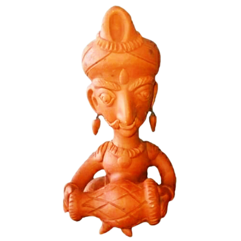 Beautiful Handmade Gorakhpur Terracotta Sitting Men with Dholak Showpiece