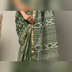 Green Colour Printed Kota Doria Pure Cotton Saree
