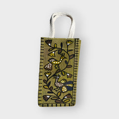 Green Floral Khovar Jute Bottle Bag