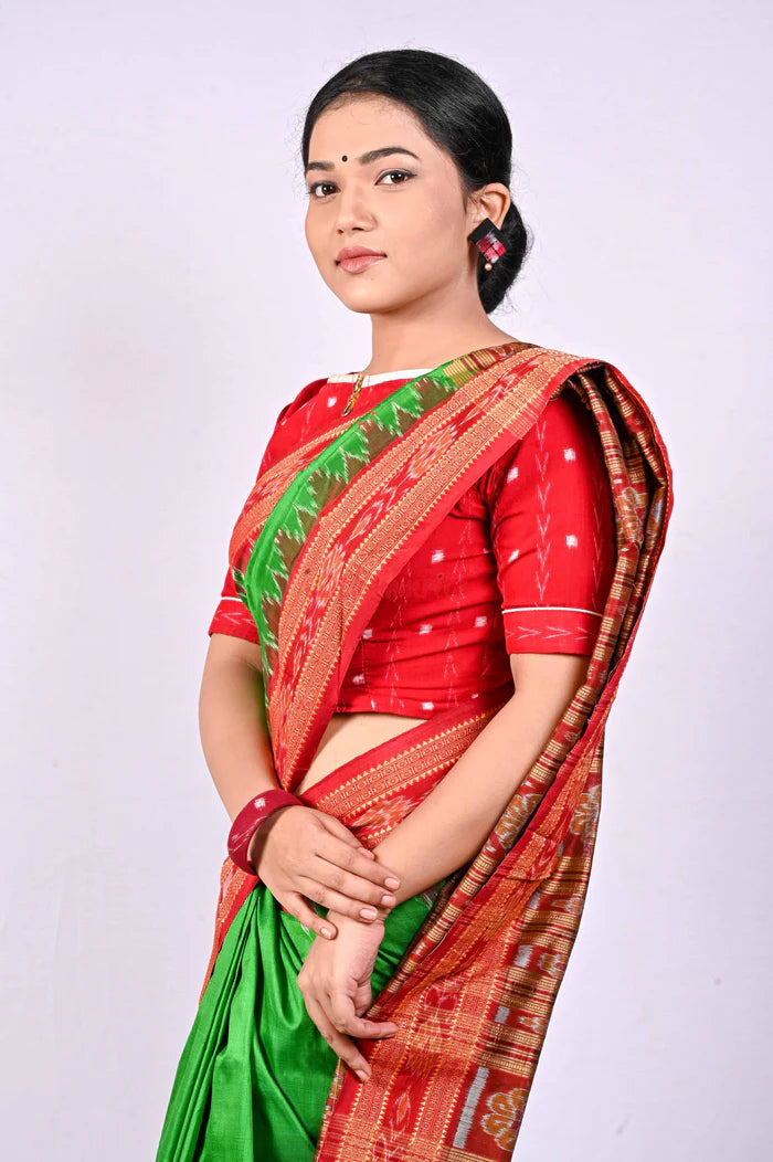 Green Red Khandua Silk