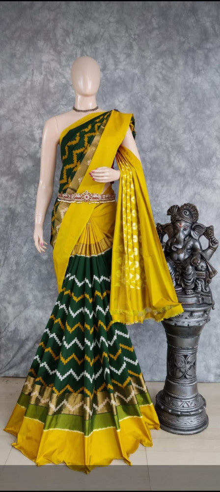 Green With Mustard Pochampally Saree