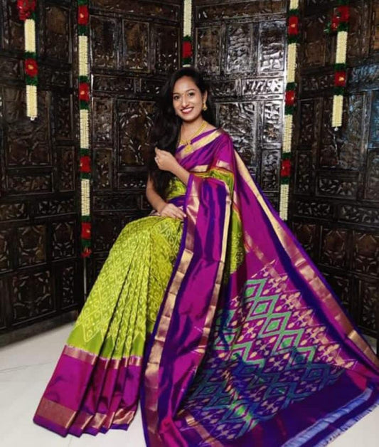 Green With Violet Pochampally Saree