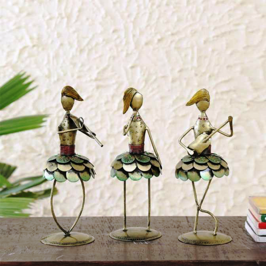 Green Wrought Iron Figurine Set Of 3