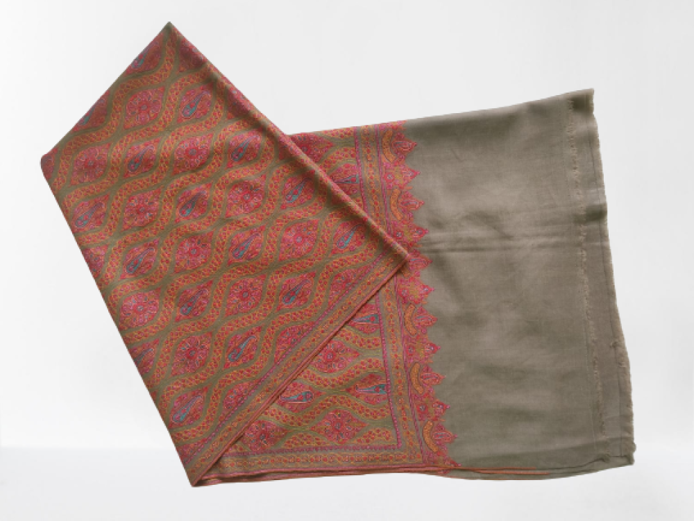 Grey & Pink Designer Kani Shawl