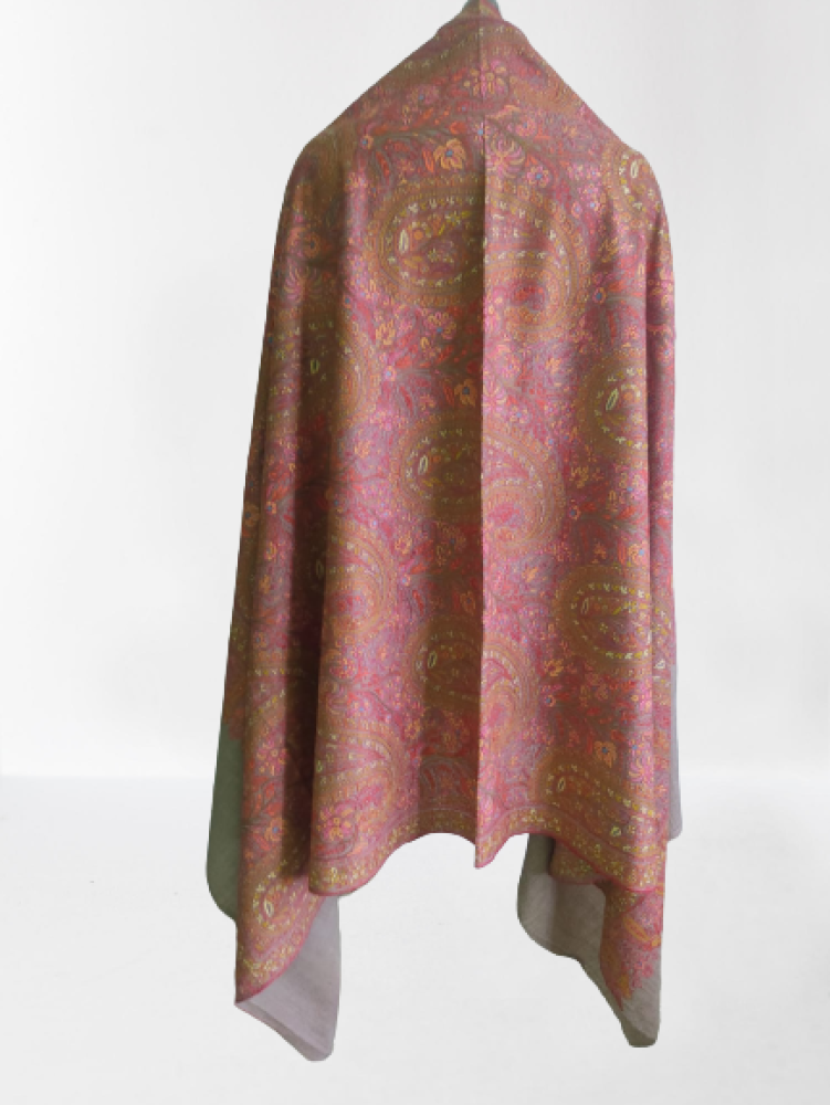 Grey With Pink Mango Designs Kani Shawl