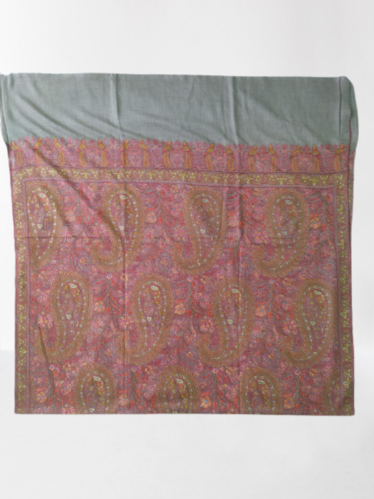 Grey With Pink Mango Designs Kani Shawl