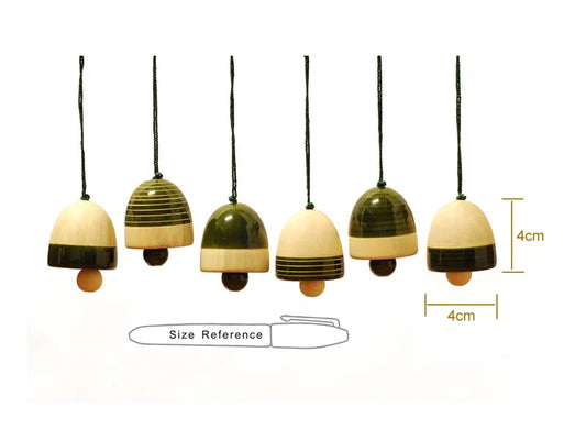 Handcrafted Wooden Christmas Decor -Bells Set of 6 - Green