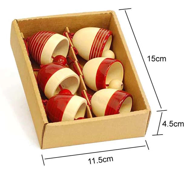 Handcrafted Wooden Christmas Decor -Bells Set of 6 - Red