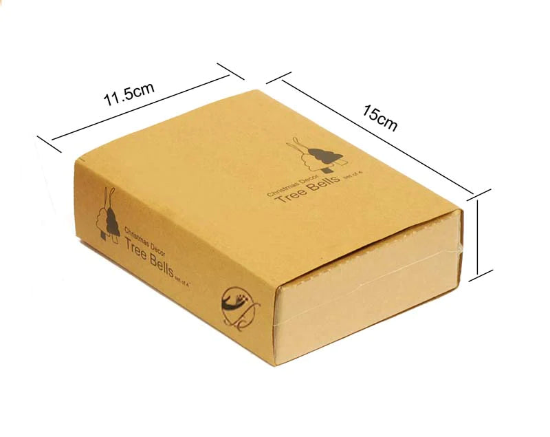 Handcrafted Wooden Christmas Decor - Tree Bell Green set of 4