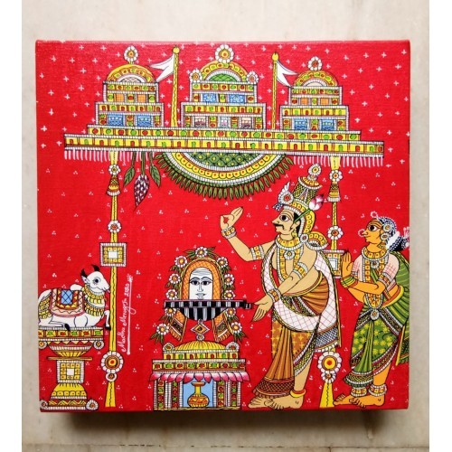 Handicraft Traditional Beautiful Cheriyal Painting Of Lord Shiva Worshiping
