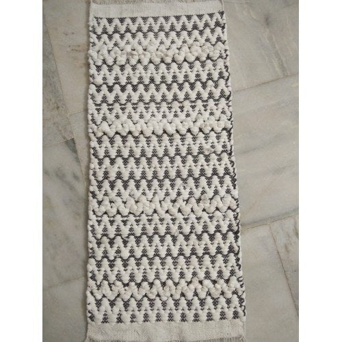 Traditional Agra Hand Tufted Durable Quality Woolen & Cotton Durrie In White Colour For Home