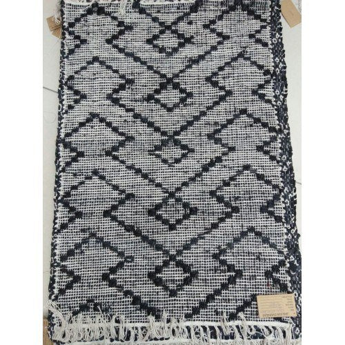 Traditional Agra Hand Tufted Durable Quality Woolen & Cotton Durrie In Black & White Colour For Home