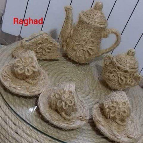 Agra Hand Tufted Durable Quality Natural Cotton Yarn Cup Set In Brown Colour For Home Decor Purpose