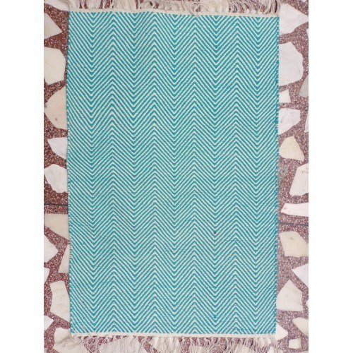 Alluring Handicraft Sky Blue & White Printed Agra Durrie Of Uttar Pradesh For Home Furnishing