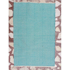 Alluring Handicraft Sky Blue & White Printed Agra Durrie Of Uttar Pradesh For Home Furnishing
