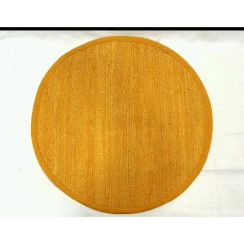 Traditional Alluring Handicraft Round Mustard Colour Agra Durrie Of Uttar Pradesh For Home Furnishin