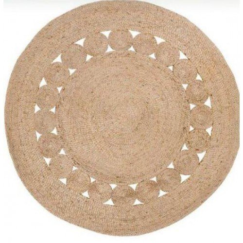 Traditional Alluring Handicraft Round Shape Beige Colour Agra Durrie Of Uttar Pradesh For Home Furni