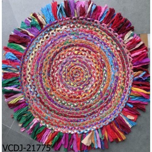 Traditional Alluring Handicraft Circle Shape Flower Design Agra Durrie Of Uttar Pradesh For Home Fur