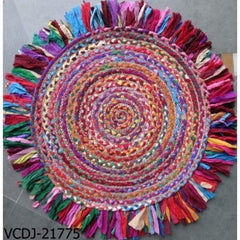 Traditional Alluring Handicraft Circle Shape Flower Design Agra Durrie Of Uttar Pradesh For Home Fur