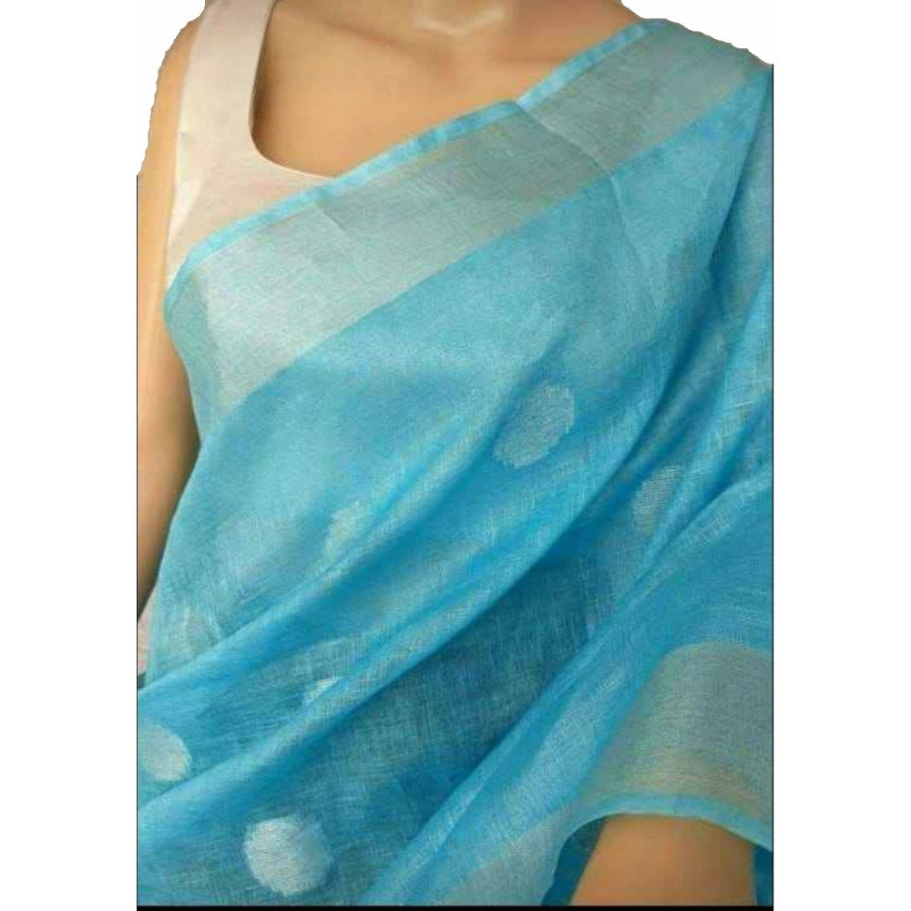 Handloom Fancy Blue & Silver Border Saree
