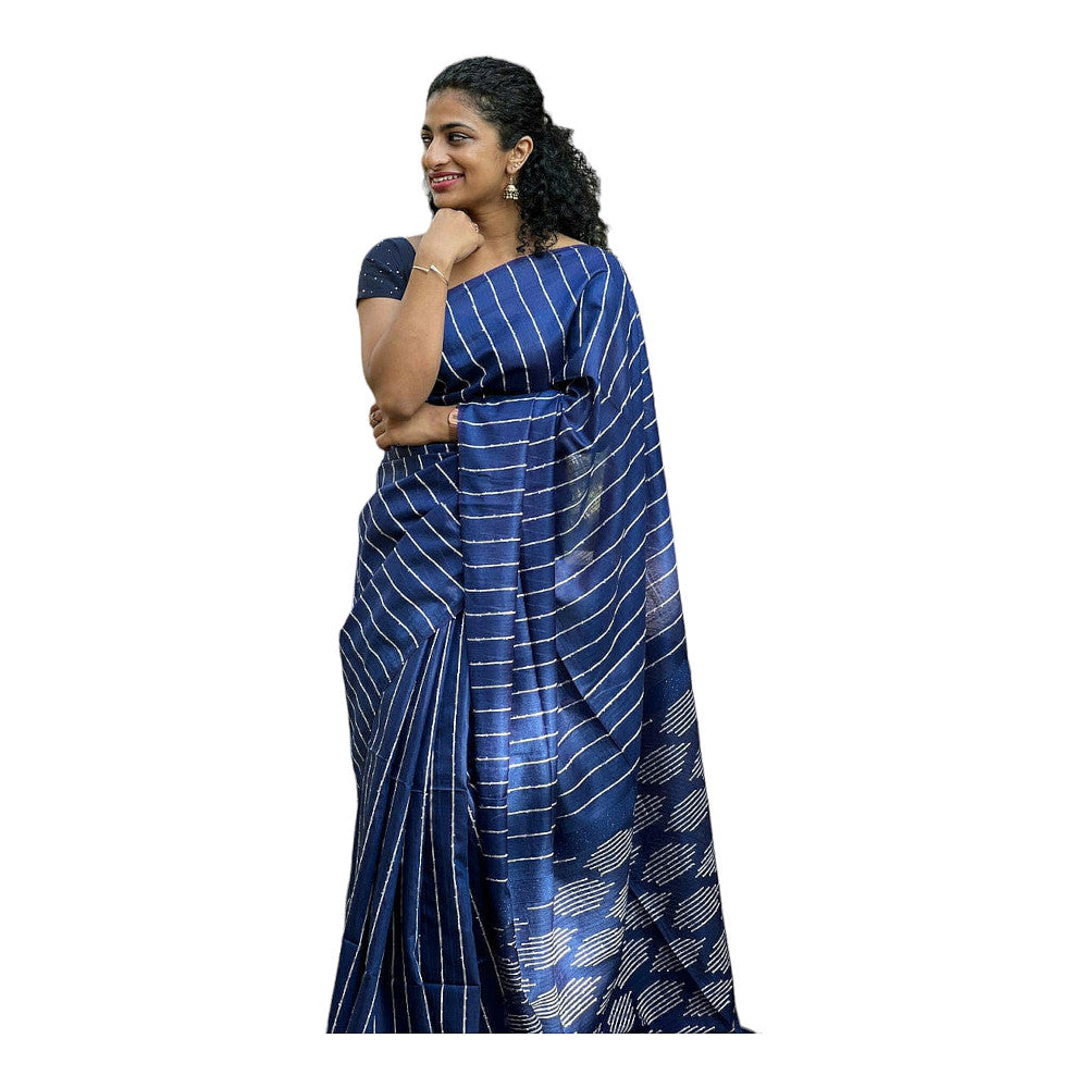 Handloom Fancy Navy Blue Saree