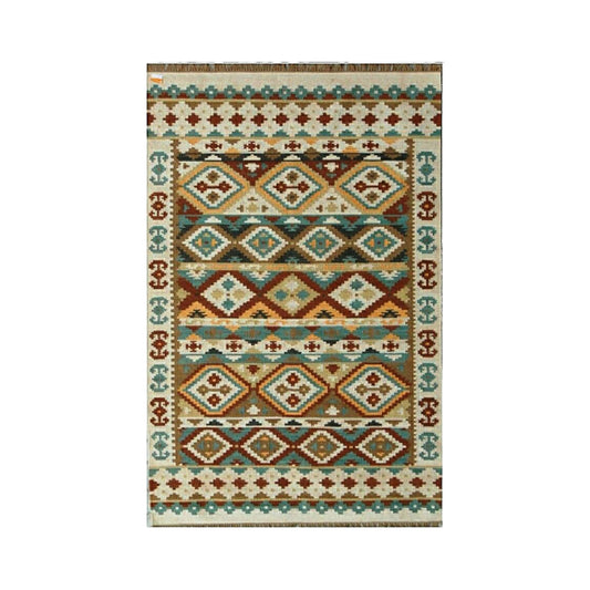 Handmade 4X6 Mirzapur Kilim Rugs Wool Jute Cream Brown