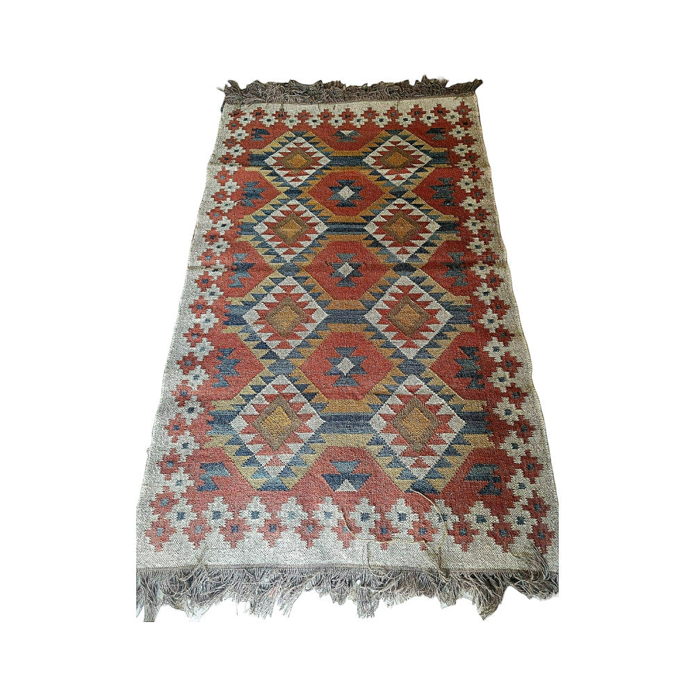 Handmade 4X6 Mirzapur Kilim Rugs Wool Jute Maroon Blue