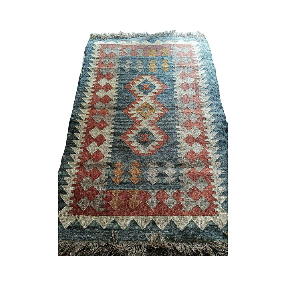 Handmade 4X6 Mirzapur Kilim Rugs Wool Jute Maroon Cream