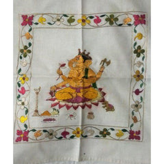 Traditional Handwoven Silk Thread Embroidered Lord Ganesha Design On Chamba Rumal For Decor Purpose