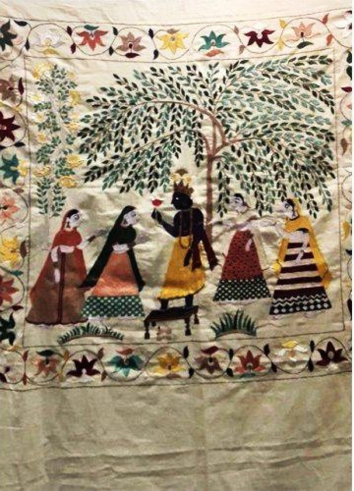 Chamba Rumal Radha-Krishna Silk Thread Embroidery By Indu Sharma
