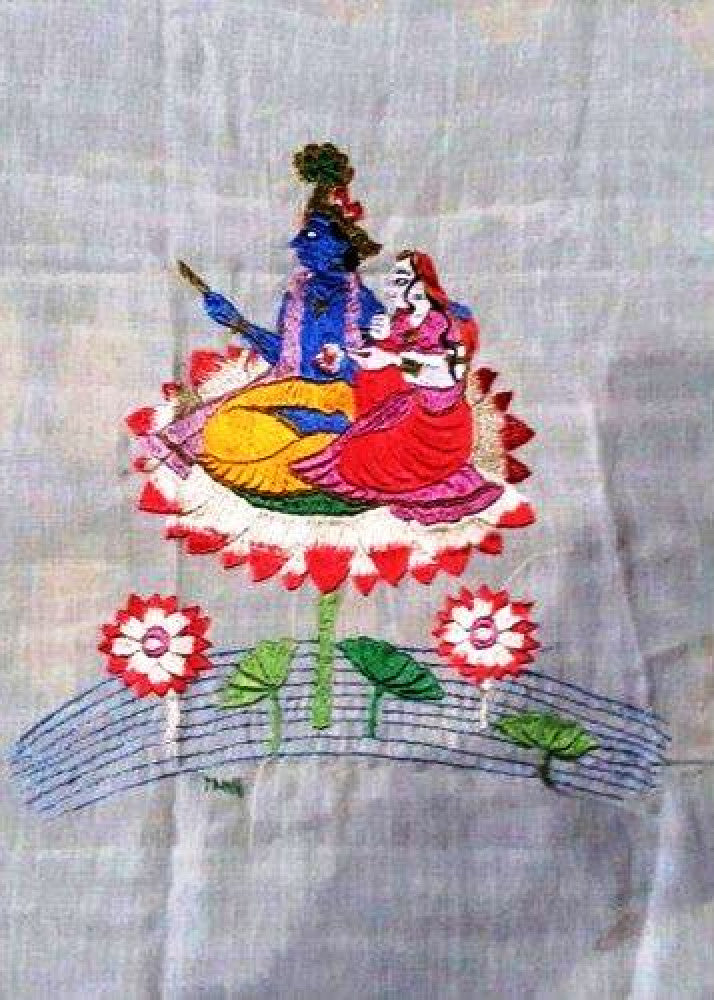 Chamba Rumal Radha-Krishna Silk Thread Embroidery By Indu Sharma