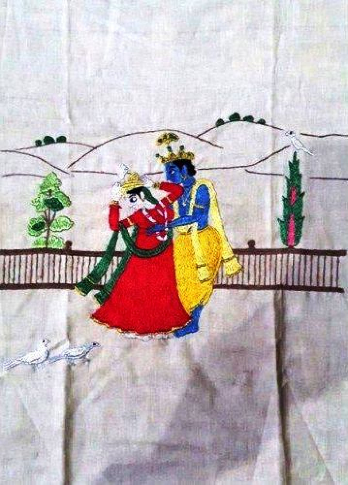Chamba Rumal Radha-Krishna Silk Thread Embroidery By Indu Sharma