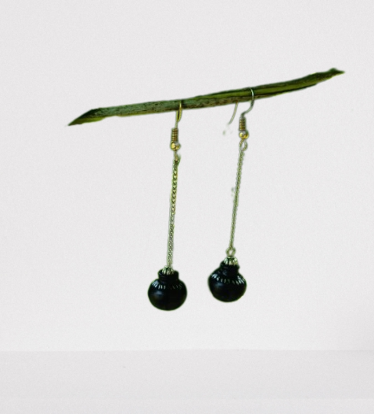 Handmade Eco-friendly Beautiful Black Pottery of Nizamabad Silver Long Matki Earings