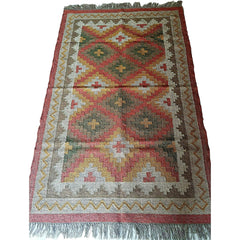 Handmade Mirzapur Kilim Rugs Wool Jute Red Brown