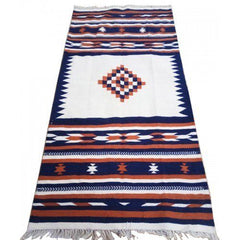Traditional Hand Woven Karnataka Special Navalgund Designer Durrie White & Blue