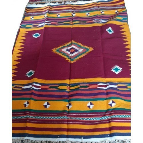 Traditional Hand Woven Karnataka Special Navalgund Designer Durrie Maroon Color