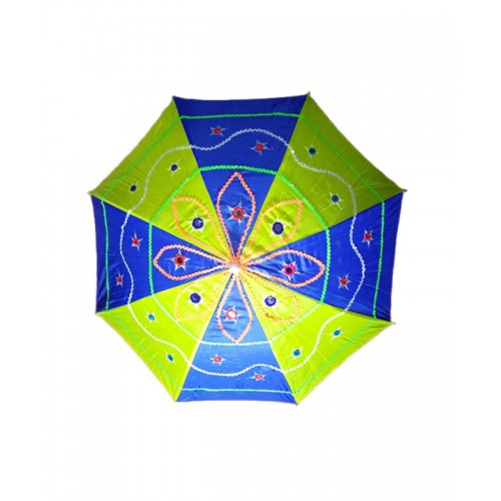 Handmade Pipli Traditional Applique Work Royal Blue & Green Color Umbrella