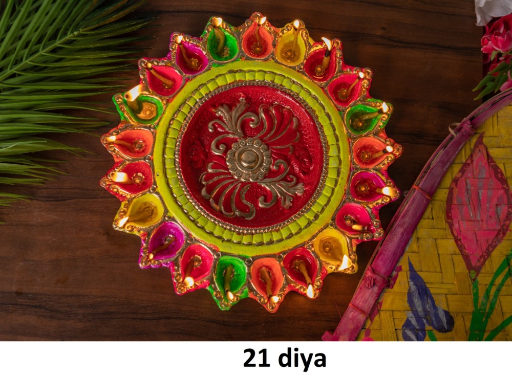 Handmade Terracotta Diwali Navaratri Diya with 21 Diya's