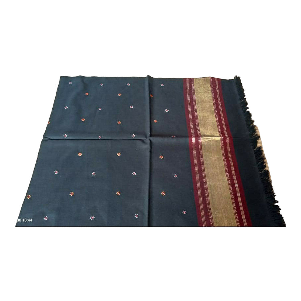 Handwoven Acrylic Bhujodi Stone Work Black Shawl
